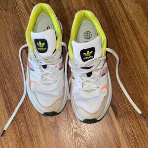 adidas White Sneakers with Neon Yellow and Pastel Accents